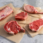 bone in: new york strip, ribeye, filet mignon cuts, also a rack of lamb and tomahawk pork chop